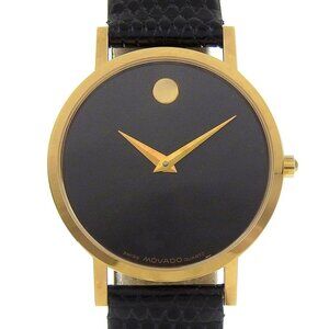 Movado Museum Watches 87.45.882 blackDial Plated Gold/Embossed Leather